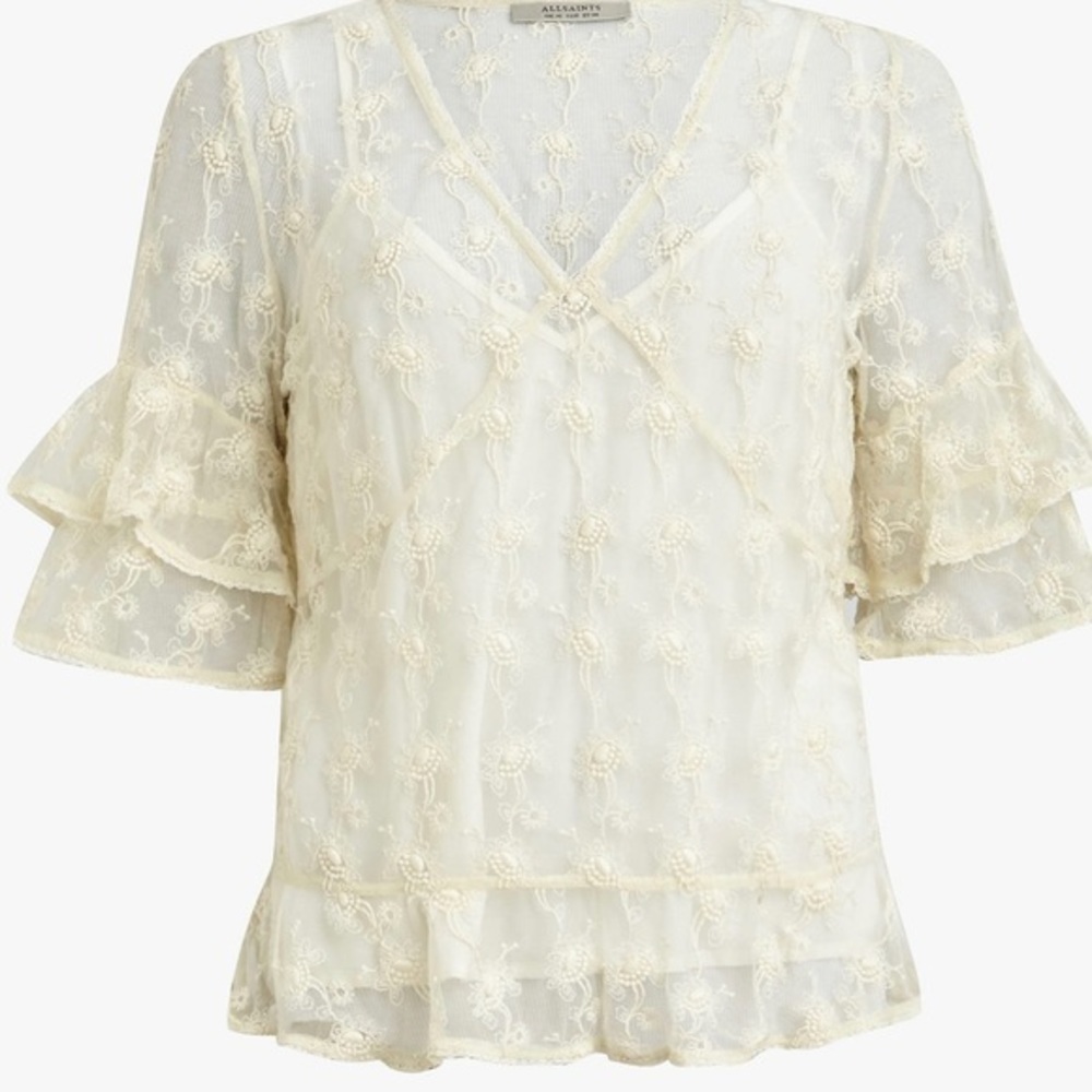 All Saints Sheer Lace Top Lula Nisha Top cream color size 4 - Picture 2 of 12